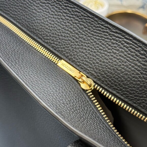 🆕 OROTON 🧿 NWOT Margot Medium Zip Tote Bag, Black Leather - Picture 9 of 16